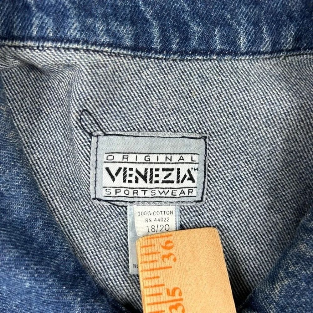 Vintage Venezia Denim Jacket Womens 18/20 Jean Trucker Buckle-Back 80s 90s Biker